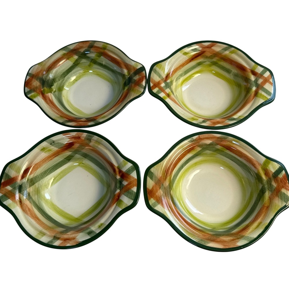 Vintage Metlox Vernonware Homespun Lugged Chowder Bowls Tam O'Shanter Poppytail